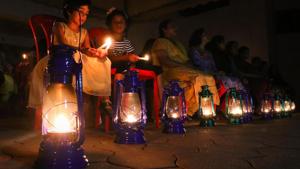 Local people living around the building complex in Kochi said their dwellings had developed cracks and they would deteriorate further after the explosion. They have started a hunger strike against the district authorities for ignoring their safety concerns.(PTI PHOTO.) Local people living around the building complex in Kochi said their dwellings had developed cracks and they would deteriorate further after the explosion. They have started a hunger strike against the district authorities for ignoring their safety concerns.(PTI PHOTO.)