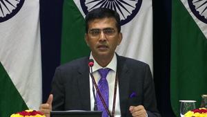 MEA Spokesperson Raveesh Kumar addressing a press conference.(ANI photo) MEA Spokesperson Raveesh Kumar addressing a press conference.(ANI photo)