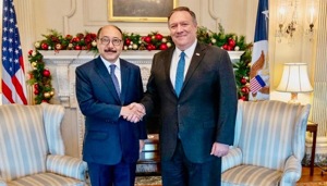 Harsh Vardhan Shringla and Mike Pompeo discussed further strengthening of the partnership between India and the US building on the excellent progress made in 2019(India in USA/Twitter) Harsh Vardhan Shringla and Mike Pompeo discussed further strengthening of the partnership between India and the US building on the excellent progress made in 2019(India in USA/Twitter)