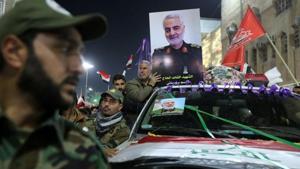 Mourners attend the funeral procession of the Iranian Major-General Qassem Soleimani, head of the elite Quds Force of the Revolutionary Guards, and the Iraqi militia commander Abu Mahdi al-Muhandis, who were killed in an air strike at Baghdad airport, in Kerbala, Iraq, January 4, 2020.(REUTERS) Mourners attend the funeral procession of the Iranian Major-General Qassem Soleimani, head of the elite Quds Force of the Revolutionary Guards, and the Iraqi militia commander Abu Mahdi al-Muhandis, who were killed in an air strike at Baghdad airport, in Kerbala, Iraq, January 4, 2020.(REUTERS)