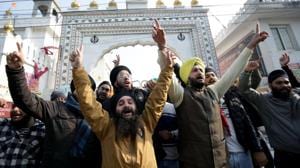 Sikh people raise slogans during a protest against the Pakistan government over the attack on Gurdwara Nankana Sahib, in Jammu on Saturday.(ANI file photo) Sikh people raise slogans during a protest against the Pakistan government over the attack on Gurdwara Nankana Sahib, in Jammu on Saturday.(ANI file photo)