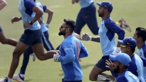 India's captain Virat Kohli, center, runs with teammates to warm up during a training session ahead of their first Twenty20 cricket match against Sri Lanka in Gauhati, India, Saturday, Jan. 4, 2020.(AP) India's captain Virat Kohli, center, runs with teammates to warm up during a training session ahead of their first Twenty20 cricket match against Sri Lanka in Gauhati, India, Saturday, Jan. 4, 2020.(AP)