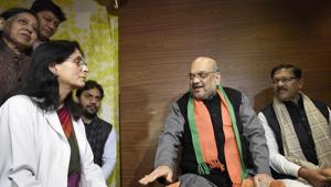 BJP National President Amit Shah during his door to door campaign under Jan Jagran Abhiyan on Citizenship Amendment Act, at Lajpat Nagar, New Delhi, on Sunday, January 5, 2020.(Arvind Yadav/HT P) BJP National President Amit Shah during his door to door campaign under Jan Jagran Abhiyan on Citizenship Amendment Act, at Lajpat Nagar, New Delhi, on Sunday, January 5, 2020.(Arvind Yadav/HT P)