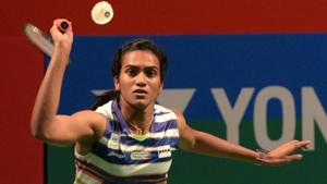 PV Sindhu of India in action.(Mohd Zakir/HT PHOTO) PV Sindhu of India in action.(Mohd Zakir/HT PHOTO)