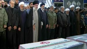 Supreme leader Ayatollah Ali Khamenei, leads a prayer over the coffins of Gen. Qassem Soleimani and his comrades, who were killed in Iraq in a U.S. drone strike on Friday, at the Tehran University campus, in Tehran, Iran, on January 6, 2020.(AP Photo) Supreme leader Ayatollah Ali Khamenei, leads a prayer over the coffins of Gen. Qassem Soleimani and his comrades, who were killed in Iraq in a U.S. drone strike on Friday, at the Tehran University campus, in Tehran, Iran, on January 6, 2020.(AP Photo)