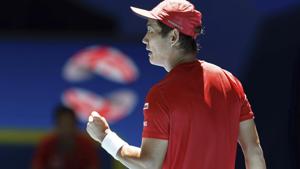 Japan's Yoshihito Nishioka reacts after he won a point against Nikoloz Basilashvili of Georgia.(AP) Japan's Yoshihito Nishioka reacts after he won a point against Nikoloz Basilashvili of Georgia.(AP)