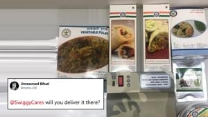 The conversation between a Twitter user and Swiggy on Gaganyaan’s menu has left people in splits.(Twitter/ANI) The conversation between a Twitter user and Swiggy on Gaganyaan’s menu has left people in splits.(Twitter/ANI)