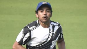 File image of India cricketer Prithvi Shaw in action during a training session.(PTI) File image of India cricketer Prithvi Shaw in action during a training session.(PTI)