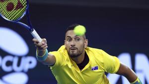 Nick Kyrgios of Australia plays a shot during his match against Stefanos Tsitsipas of Greece at the ATP Cup tennis tournament in Brisbane, Australia.(AP) Nick Kyrgios of Australia plays a shot during his match against Stefanos Tsitsipas of Greece at the ATP Cup tennis tournament in Brisbane, Australia.(AP)