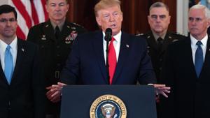 US President Donald Trump speaks about the situation with Iran in the Grand Foyer of the White House in Washington, DC, January 8, 2020.(AFP Photo) US President Donald Trump speaks about the situation with Iran in the Grand Foyer of the White House in Washington, DC, January 8, 2020.(AFP Photo)