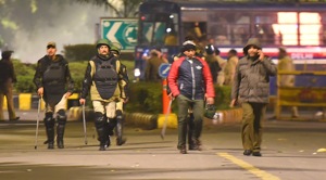 Delhi Police on alert after Disperse JNU Students outside the Shastri Bhawan in New Delhi(Raj K Raj/HT Photo) Delhi Police on alert after Disperse JNU Students outside the Shastri Bhawan in New Delhi(Raj K Raj/HT Photo)