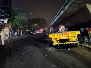 Police said the truck had broken through the fencing of the footpath and ran over four persons.(Sourced) Police said the truck had broken through the fencing of the footpath and ran over four persons.(Sourced)