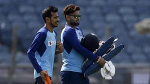 India's Yuzvendra Chahal, left, and Rishabh Pant attend a practice session ahead of third T20 international cricket match against Sri Lanka in Pune(AP) India's Yuzvendra Chahal, left, and Rishabh Pant attend a practice session ahead of third T20 international cricket match against Sri Lanka in Pune(AP)