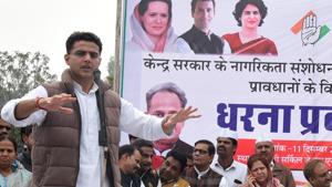 Deputy Chief Minister Sachin Pilot speak at a State Congress Committee protest against Citizenship Amendment Bill, in Jaipur last month.(Prabhakar Sharma / Hindustan Times) Deputy Chief Minister Sachin Pilot speak at a State Congress Committee protest against Citizenship Amendment Bill, in Jaipur last month.(Prabhakar Sharma / Hindustan Times)