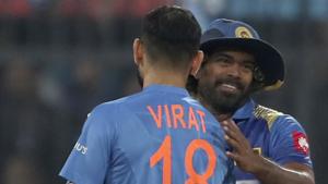India's captain Virat Kohli, left greets Sri Lanka's captain Lasith Malinga.(AP) India's captain Virat Kohli, left greets Sri Lanka's captain Lasith Malinga.(AP)