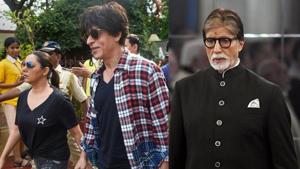 Shah Rukh Khan and wife Gauri paid Amitabh Bachchan a visit at his house on Thursday. (file picture: PTI/ANI) Shah Rukh Khan and wife Gauri paid Amitabh Bachchan a visit at his house on Thursday. (file picture: PTI/ANI)