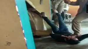 An unidentified man made a video of the policemen thrashing Goswami and it has gone viral on the social media.(ANI / Twitter) An unidentified man made a video of the policemen thrashing Goswami and it has gone viral on the social media.(ANI / Twitter)