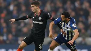 Chelsea's Christian Pulisic in action with Brighton & Hove Albion's Martin Montoya.(Action Images via Reuters) Chelsea's Christian Pulisic in action with Brighton & Hove Albion's Martin Montoya.(Action Images via Reuters)