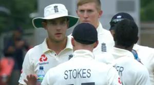 File image: Stuart Broad and Ben Stokes involved in an ugly spat.((Video grab)) File image: Stuart Broad and Ben Stokes involved in an ugly spat.((Video grab))