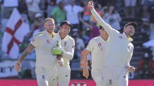 England's Ben Stokes, left, and Joe Root, right, celebrate beating South Africa in the second cricket test between South Africa and England at the Newlands Cricket Stadium in Cape Town(AP) England's Ben Stokes, left, and Joe Root, right, celebrate beating South Africa in the second cricket test between South Africa and England at the Newlands Cricket Stadium in Cape Town(AP)
