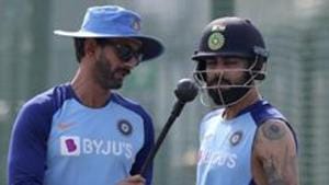 India's captain Virat Kohli, right, listens to batting coach Vikram Rathour during a training session(AP) India's captain Virat Kohli, right, listens to batting coach Vikram Rathour during a training session(AP)