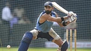Indian captain Virat Kohli bats during a training session.(PTI) Indian captain Virat Kohli bats during a training session.(PTI)