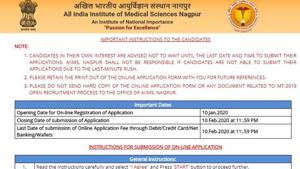 AIIMS Nursing officer Recruitment 2020. (Screengrab) AIIMS Nursing officer Recruitment 2020. (Screengrab)