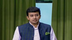 Bengaluru South MP Tejasvi Surya speaks in the Lok Sabha during the Winter Session of Parliament, in New Delhi, on November 27, 2019.(PTI Photo) Bengaluru South MP Tejasvi Surya speaks in the Lok Sabha during the Winter Session of Parliament, in New Delhi, on November 27, 2019.(PTI Photo)
