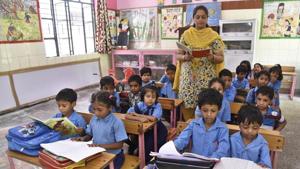 At age 6, 47.5% children are in anganwadis or pre-primary classes, while 31.6% are in Std I and 16.1 % are in Std II or in higher classes.(HT file) At age 6, 47.5% children are in anganwadis or pre-primary classes, while 31.6% are in Std I and 16.1 % are in Std II or in higher classes.(HT file)
