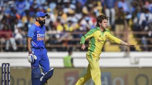 Rajkot: Australian bowler Adam Zampa (R) bowls during the second one day international (ODI) cricket match between India and Australia, at Saurashtra Cricket Association Stadium in Rajkot.(PTI) Rajkot: Australian bowler Adam Zampa (R) bowls during the second one day international (ODI) cricket match between India and Australia, at Saurashtra Cricket Association Stadium in Rajkot.(PTI)