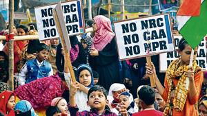 People at a protest against the CAA, NRC and NPR, in Kolkata on Sunday.(ANI) People at a protest against the CAA, NRC and NPR, in Kolkata on Sunday.(ANI)