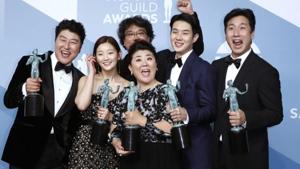 26th Screen Actors Guild Awards: The cast of Parasite poses backstage with their Outstanding Performance by a Cast in a Motion Picture award. 26th Screen Actors Guild Awards: The cast of Parasite poses backstage with their Outstanding Performance by a Cast in a Motion Picture award.