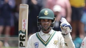 South Africa's Keshav Maharaj celebrates after scoring a half-century.(AFP) South Africa's Keshav Maharaj celebrates after scoring a half-century.(AFP)