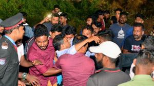 Kerala, Jan 19 (ANI): People rescuing an injured as a gallery of the stadium crashed and injured at least 20 people during a Charity Football Match in Palakkad on Sunday. (ANI Photo) Kerala, Jan 19 (ANI): People rescuing an injured as a gallery of the stadium crashed and injured at least 20 people during a Charity Football Match in Palakkad on Sunday. (ANI Photo)