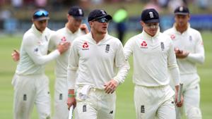 England's Ollie Pope and Dom Bess celebrate as they leave the field with a stump(REUTERS) England's Ollie Pope and Dom Bess celebrate as they leave the field with a stump(REUTERS)
