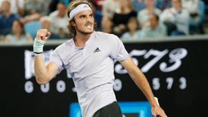Greece's Stefanos Tsitsipas celebrates after winning the match against Italy's Salvatore Caruso.(REUTERS) Greece's Stefanos Tsitsipas celebrates after winning the match against Italy's Salvatore Caruso.(REUTERS)