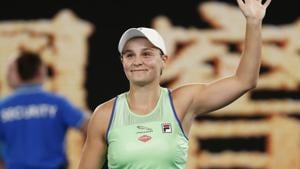 Australia's Ashleigh Barty celebrates after winning the match.(REUTERS) Australia's Ashleigh Barty celebrates after winning the match.(REUTERS)