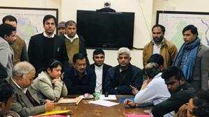 Delhi Chief Minister Arvind Kejriwal at the Returning Officer’s chamber to file his nomination papers for Delhi polls.(ANI Photo) Delhi Chief Minister Arvind Kejriwal at the Returning Officer’s chamber to file his nomination papers for Delhi polls.(ANI Photo)