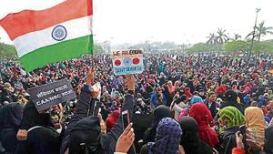Women take part in anti-CAA protests at Clock Tower, in Chowk area of Lucknow.(HT Photo) Women take part in anti-CAA protests at Clock Tower, in Chowk area of Lucknow.(HT Photo)