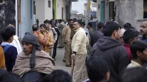A team of police personnel was deployed in Sarfabad village, Noida, to ensure law and order after the death of a 20-year-old woman, in Noida, Monday, January 20, 2020.(Sunil Ghosh / HT Photo) A team of police personnel was deployed in Sarfabad village, Noida, to ensure law and order after the death of a 20-year-old woman, in Noida, Monday, January 20, 2020.(Sunil Ghosh / HT Photo)