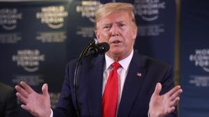 US president Donald Trump gestures as he holds a news conference at the 50th World Economic Forum (WEF) in Davos, Switzerland, January 22, 2020.(REUTERS) US president Donald Trump gestures as he holds a news conference at the 50th World Economic Forum (WEF) in Davos, Switzerland, January 22, 2020.(REUTERS)