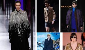 (Clockwise) Fall Winter 2021 looks from Dior Men, Gucci, Berluti, Balmain and Louis Vuitton (Clockwise) Fall Winter 2021 looks from Dior Men, Gucci, Berluti, Balmain and Louis Vuitton