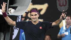 Switzerland's Roger Federer celebrates after defeating Serbia's Filip Krajinovic in their second round singles match.(AP) Switzerland's Roger Federer celebrates after defeating Serbia's Filip Krajinovic in their second round singles match.(AP)
