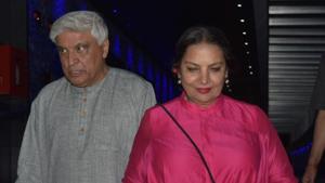 Javed Akhtar and Shabana Azmi seen at a Bandra restaurant in Mumbai.(IANS) Javed Akhtar and Shabana Azmi seen at a Bandra restaurant in Mumbai.(IANS)