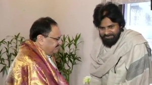BJP national president JP Nadda met with Jana Sena Party chief Pawan Kalyan on Jan 23, 2020.(ANI / Twitter) BJP national president JP Nadda met with Jana Sena Party chief Pawan Kalyan on Jan 23, 2020.(ANI / Twitter)