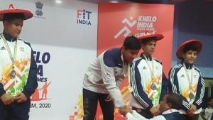 Fourteen-year-old Mahi Raghav (in centre) competed in the girls’ under-17, 70-kg category and beat Maharashtra’s Sharvari Kalyan at Khelo India Youth Games in Guwahati.(Sourced) Fourteen-year-old Mahi Raghav (in centre) competed in the girls’ under-17, 70-kg category and beat Maharashtra’s Sharvari Kalyan at Khelo India Youth Games in Guwahati.(Sourced)