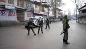 Police personnel patrol in the Nowgam area of Srinagar.(ANI File Photo) Police personnel patrol in the Nowgam area of Srinagar.(ANI File Photo)