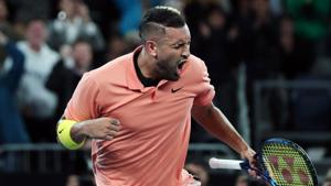 Australia's Nick Kyrgios celebrates winning the match against France's Gilles Simon.(REUTERS) Australia's Nick Kyrgios celebrates winning the match against France's Gilles Simon.(REUTERS)