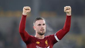 Soccer Football - Premier League - Wolverhampton Wanderers v Liverpool - Molineux Stadium, Wolverhampton, Britain - January 23, 2020 Liverpool's Jordan Henderson celebrates after the match(Action Images via Reuters) Soccer Football - Premier League - Wolverhampton Wanderers v Liverpool - Molineux Stadium, Wolverhampton, Britain - January 23, 2020 Liverpool's Jordan Henderson celebrates after the match(Action Images via Reuters)