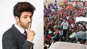 Kartik Aaryan’s car was surrounded by hundreds of fans in Mumbai recently. Kartik Aaryan’s car was surrounded by hundreds of fans in Mumbai recently.